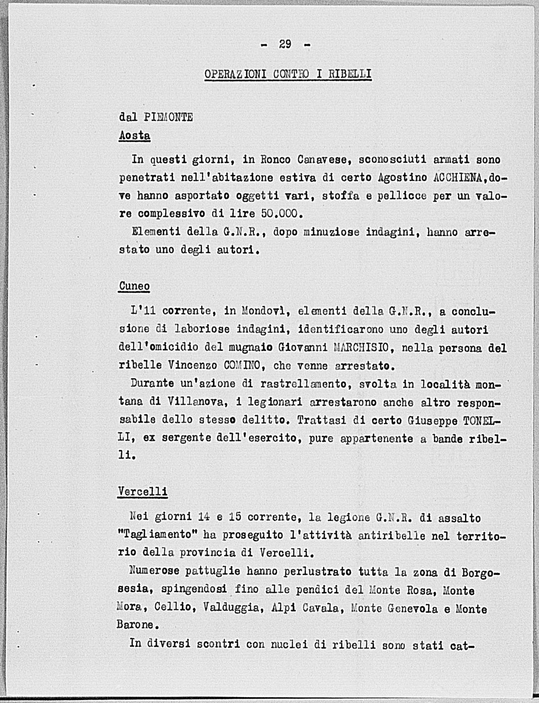 Notizia tratta dal Notiziario della Guardia Nazionale Repubblicana del giorno 18-05-1944
