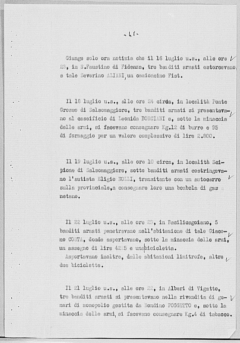 Notizia tratta dal Notiziario della Guardia Nazionale Repubblicana del giorno 13-08-1944