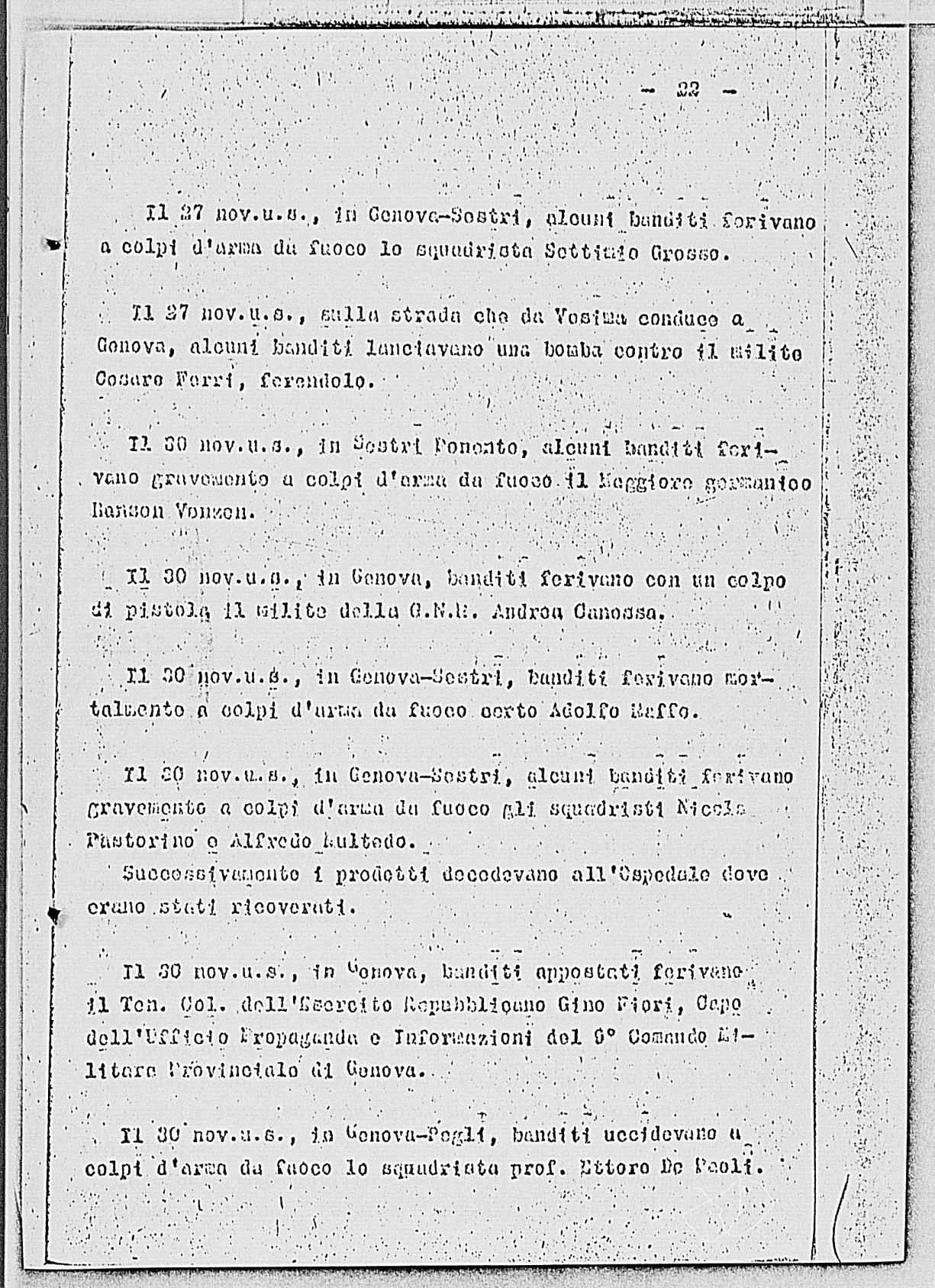 Notizia tratta dal Notiziario della Guardia Nazionale Repubblicana del giorno 10-12-1944